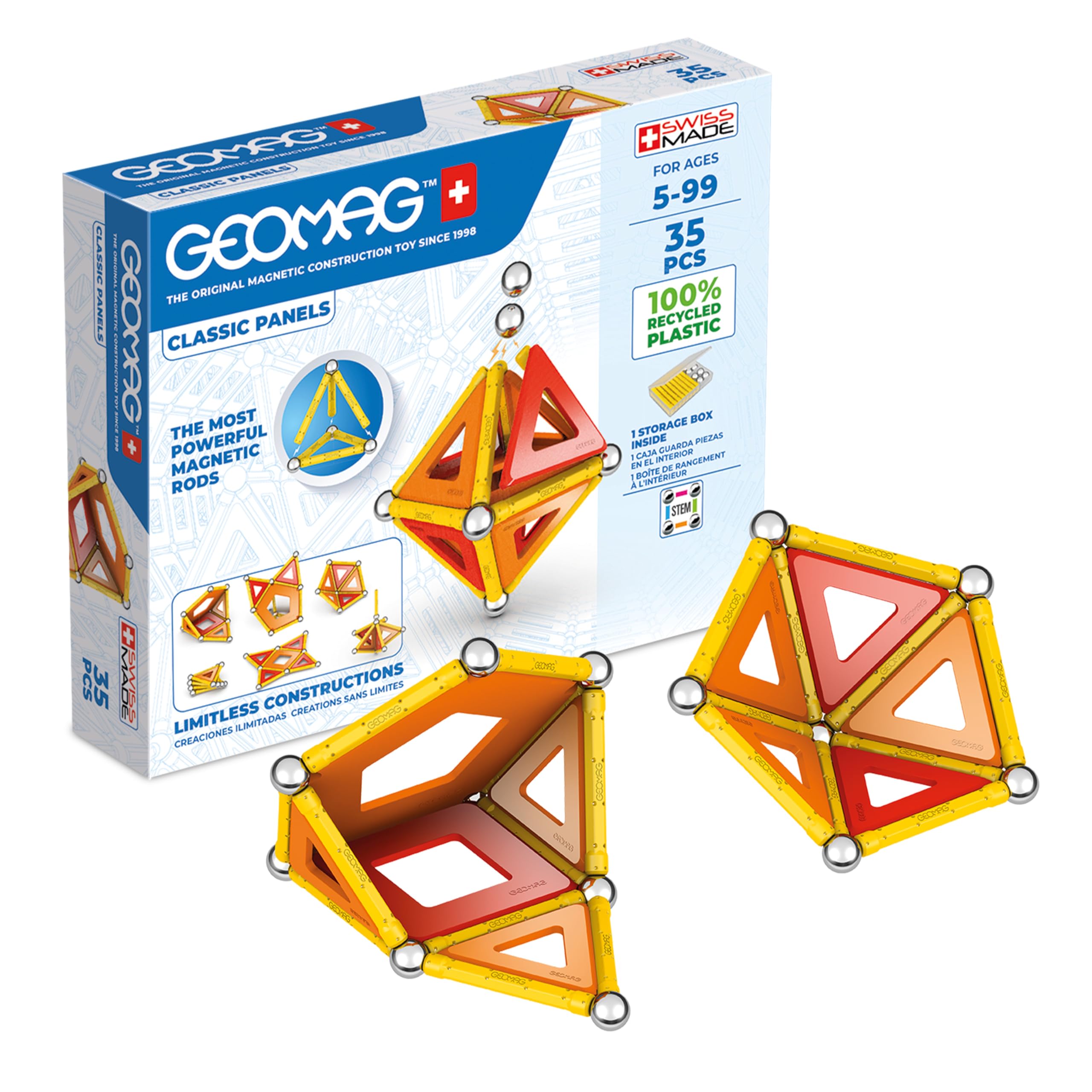 Geomag - Classic Panels 35 Pieces - Magnetic Construction for Children - Green Collection- 100 Percent Recycled Plastic Educational Toys