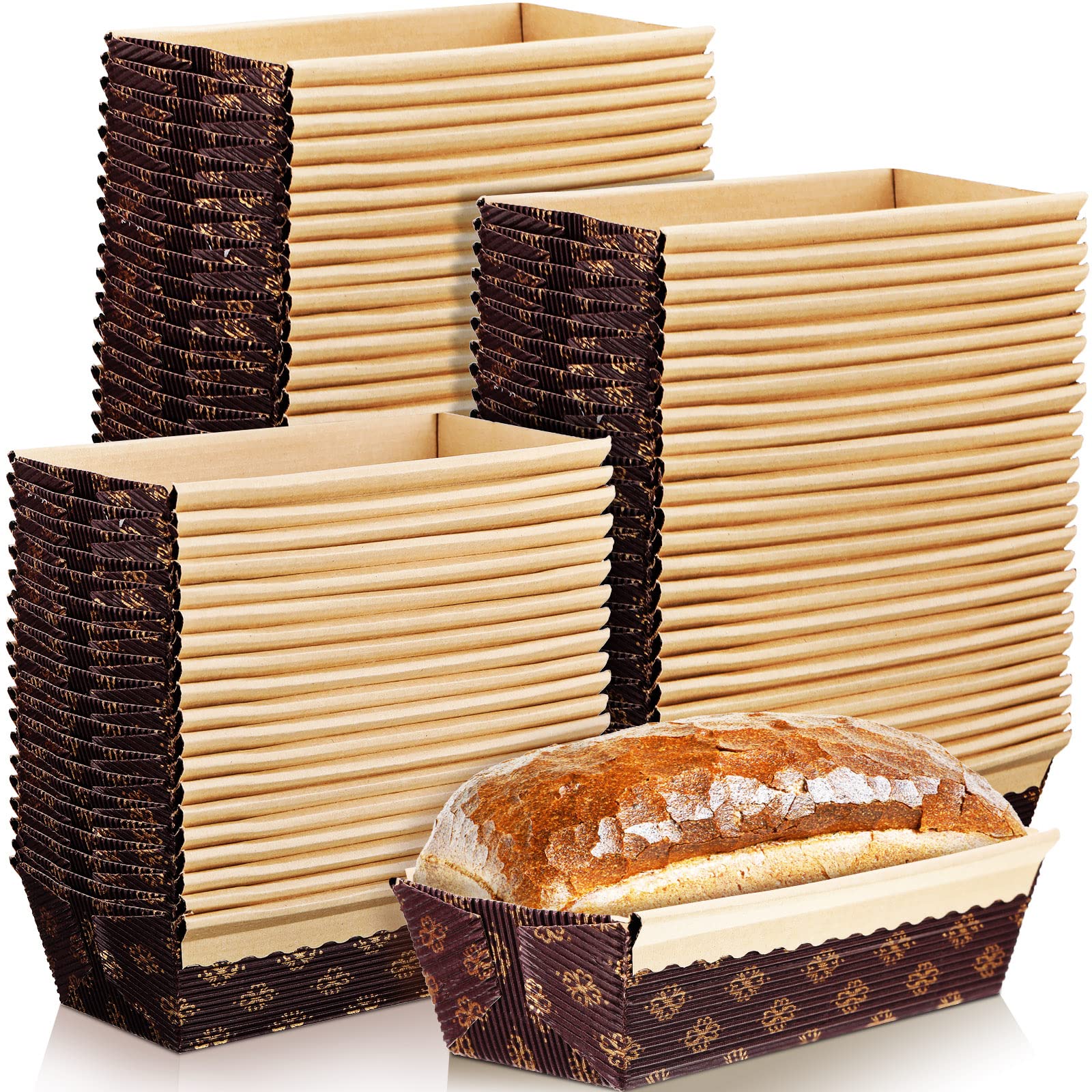 Photo 1 of Mimorou 50 Pcs Mini Kraft Paper Loaf Pan Disposable Baking Cake Bread Mold Microwave Oven Freezer Safe Small Christmas Loaf Box Bakeable for Homemade Gift Giving, 6 x 2.6 x 2 Inch