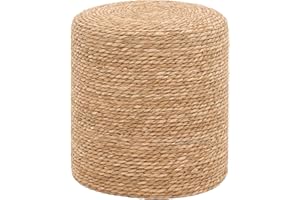 SJGUOJI 16'' Round Ottoman Natural Seagrass Braided Poof Hand Weaving Round Ottomans Boho Footrest Stool for Home Living Room Bedroom Patio(Natural)