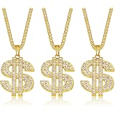 LOREMOW 18K Gold Plated Fake Dollar Chain Necklaces for Men Women Gold Money Chain Necklace Pendant Hip Hop Gold Cuban Chain for 70s 80s 90s Costume Accessory