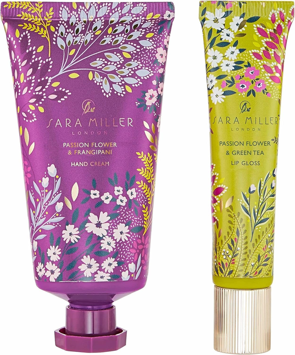 Sara Miller London Hand Cream 50ml, Lip Gloss 10ml, Reusable Keepsake Tin, Passion Flower and Frangipani Sceneted, Moisturiser, Travel Size, Vegan and Cruelty Friendly, Beauty Gift For Her