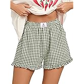 ANRABESS Womens Ruffle Boxer Shorts Pajama Gingham Shorts Summer Casual Lounge Sleep Plaid Beach Bottoms Pockets 2026 Trendy