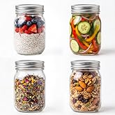 YINGERHUAN Glass Regular Mouth Mason Jars, 16 oz Clear Glass Jars with Silver Metal Lids for Sealing, Canning Jars for Food S