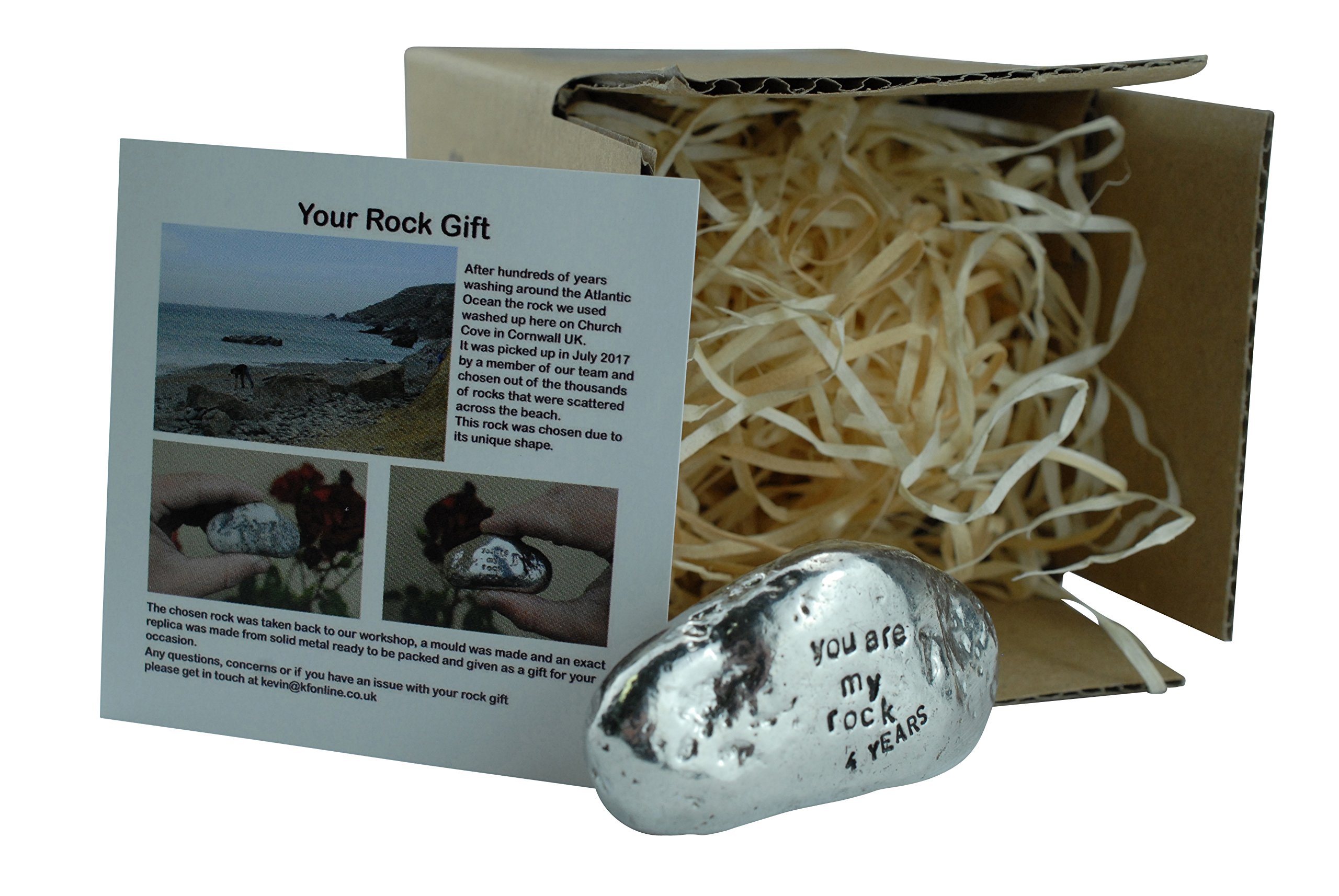 4th Anniversary You are My Rock Gift Idea - Solid Metal Heavy Polished Rock Gift for 4 Year Anniversary Silver