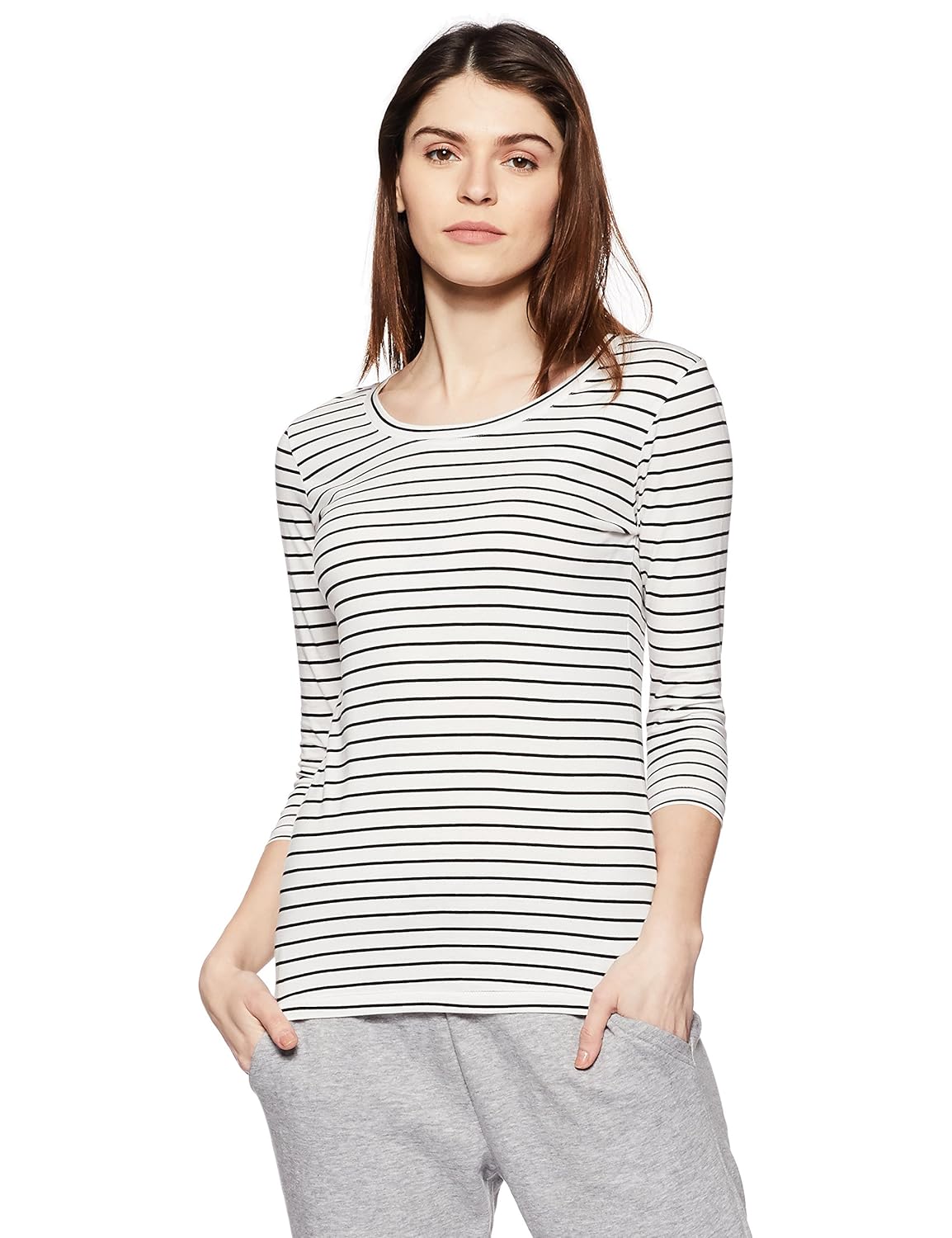 symbol amazon brand women's striped regular fit t-shirt