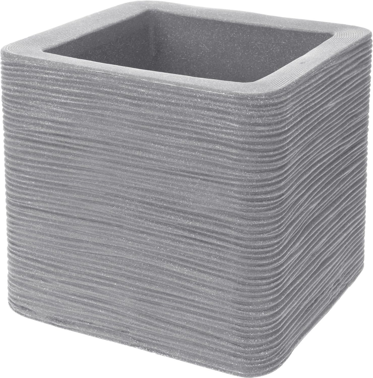 Koopman Square Cubed Plant Pot Light Grey Planter Double Walled Ribbed