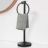 Hoimpro 17 Inch Stand Hand Towel Holder Towel Bar Towel Hanging Ring, Free Standing Floor Hand Towel Rack Storage for Bathroom Kitchen Vanity Countertops, Hardware Accessories(Oil Rubbed Bronze)