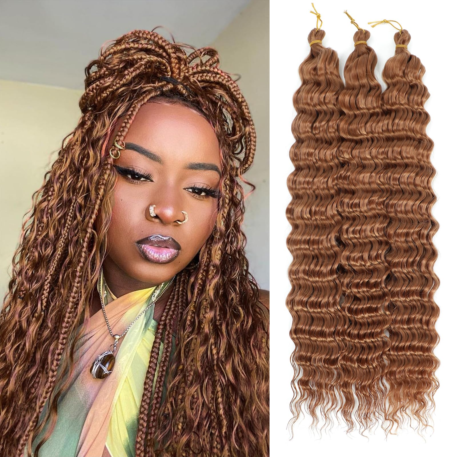 MLETULIPS Ocean Wave Crochet Hair Extensions Deep Wave Braiding Crochet Hair Soft Synthetic Curly Braiding Crochet Hair for Black Women (30#, 18 inch (pack of 3๏ผ) โ image 1