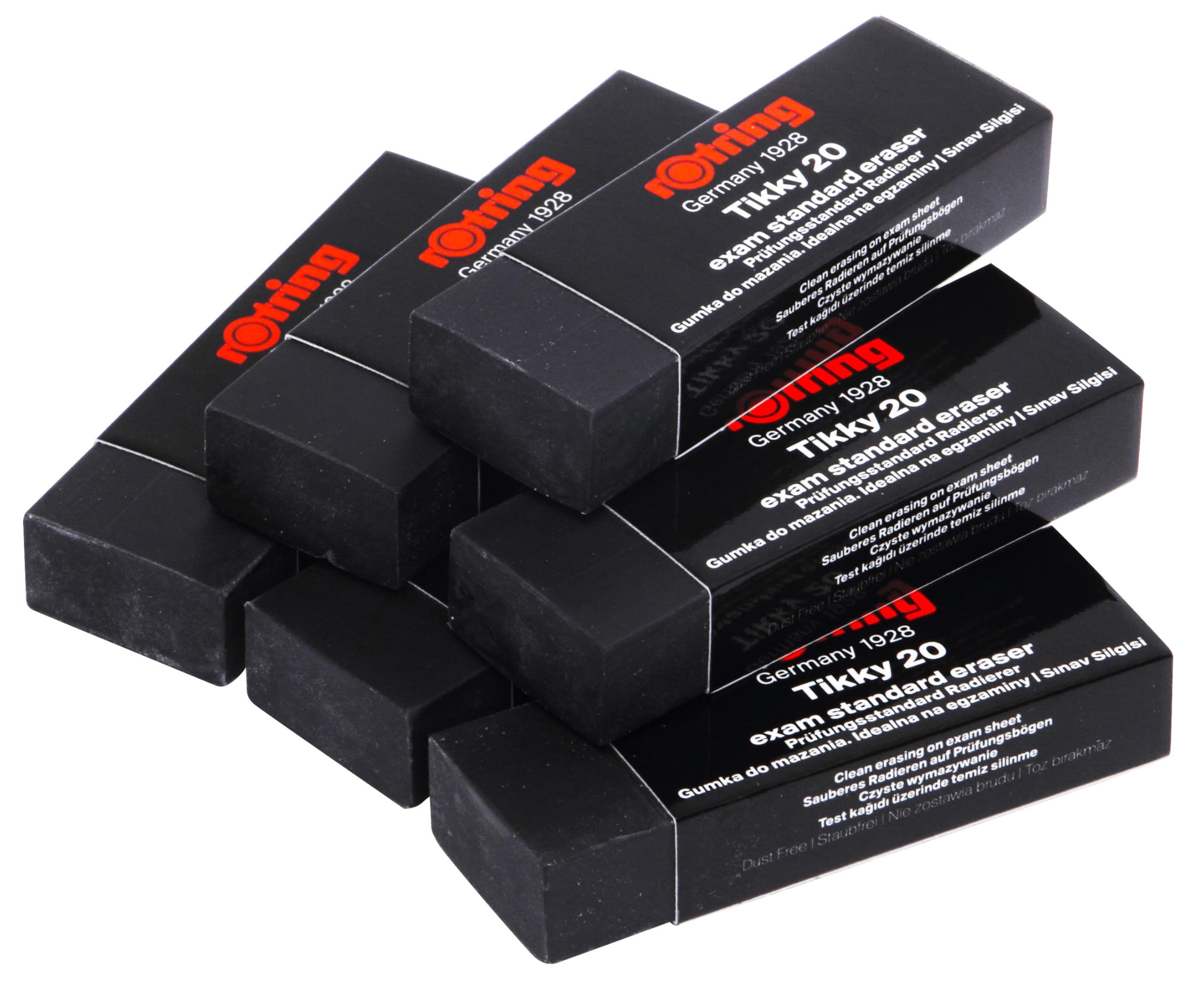 rOtring Tikky Exam Standard Premium Large Pencil Erasers - Clean Dust Free Erasing - Pack of 6 Rubbers