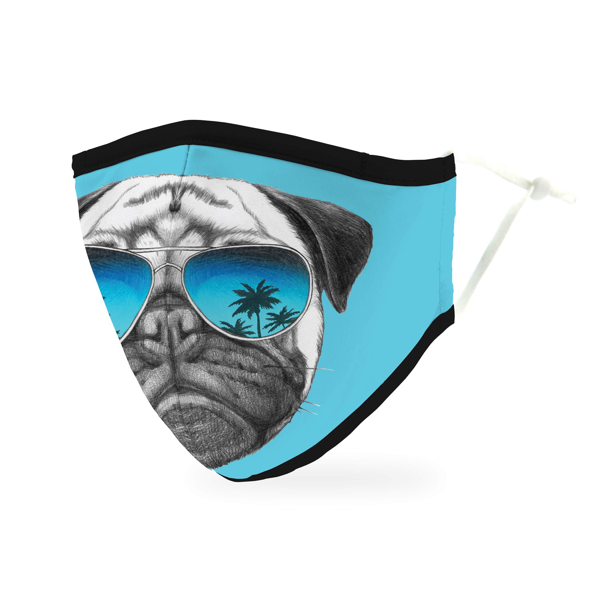Weddingstar 3-Ply Adult Washable Cloth Face Mask Reusable and Adjustable with Filter Pocket - Shades Pug