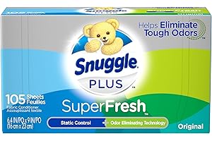 Snuggle Plus Super Fresh Fabric Softener Dryer Sheets with Static Control and Odor Eliminating Technology, 105 Count (Packaging May Vary)