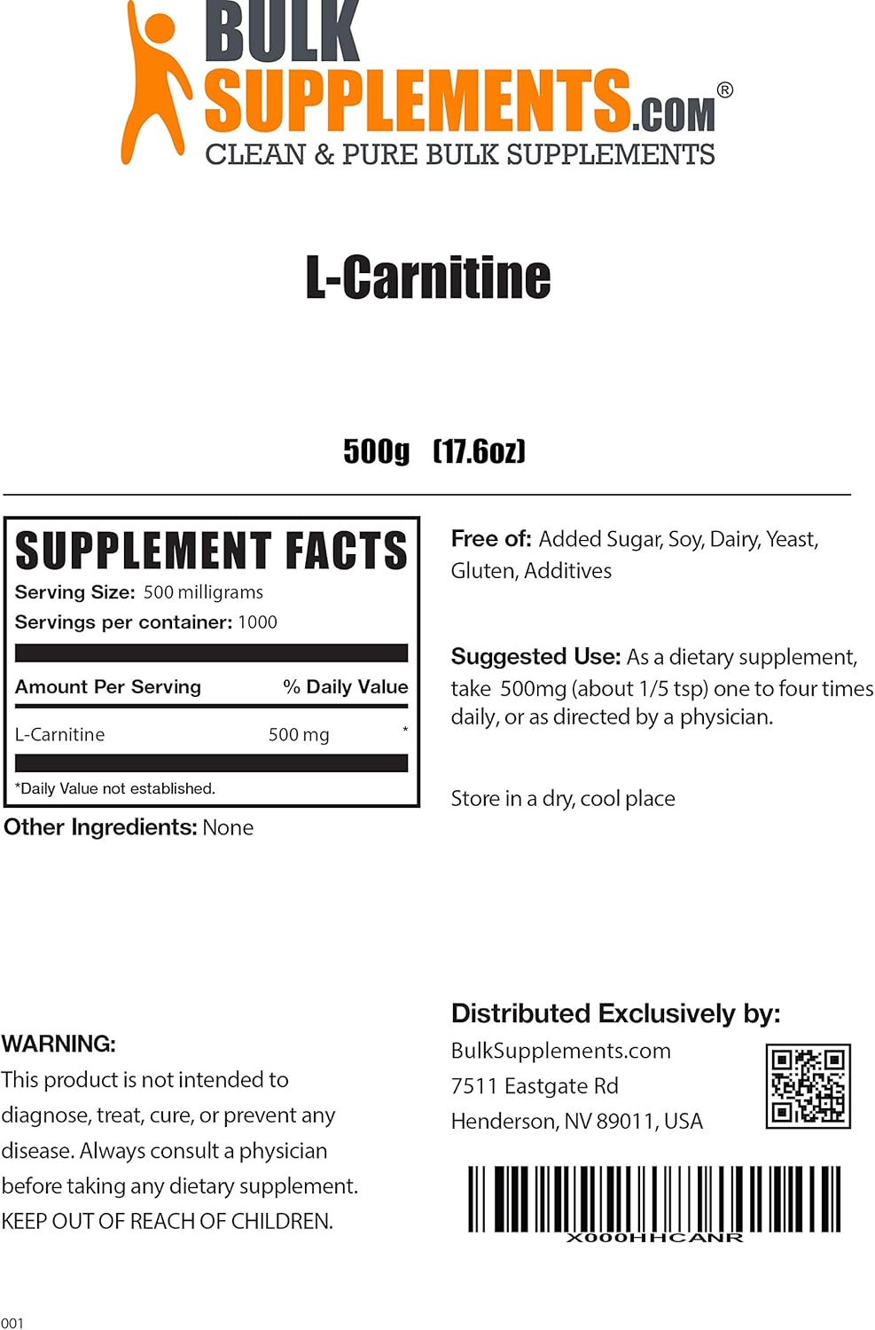 BulkSupplements L-Carnitine Powder (100 Grams): Health & Personal Care