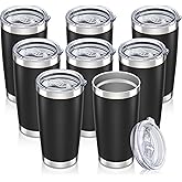 Orebigo 20 oz Tumbler with Lid Stainless Steel Insulated Tumblers Bulk Double Wall Vacuum Cups Powder Coated Travel Mug Keep Drink Cold and Hot, Black, 8 Pack
