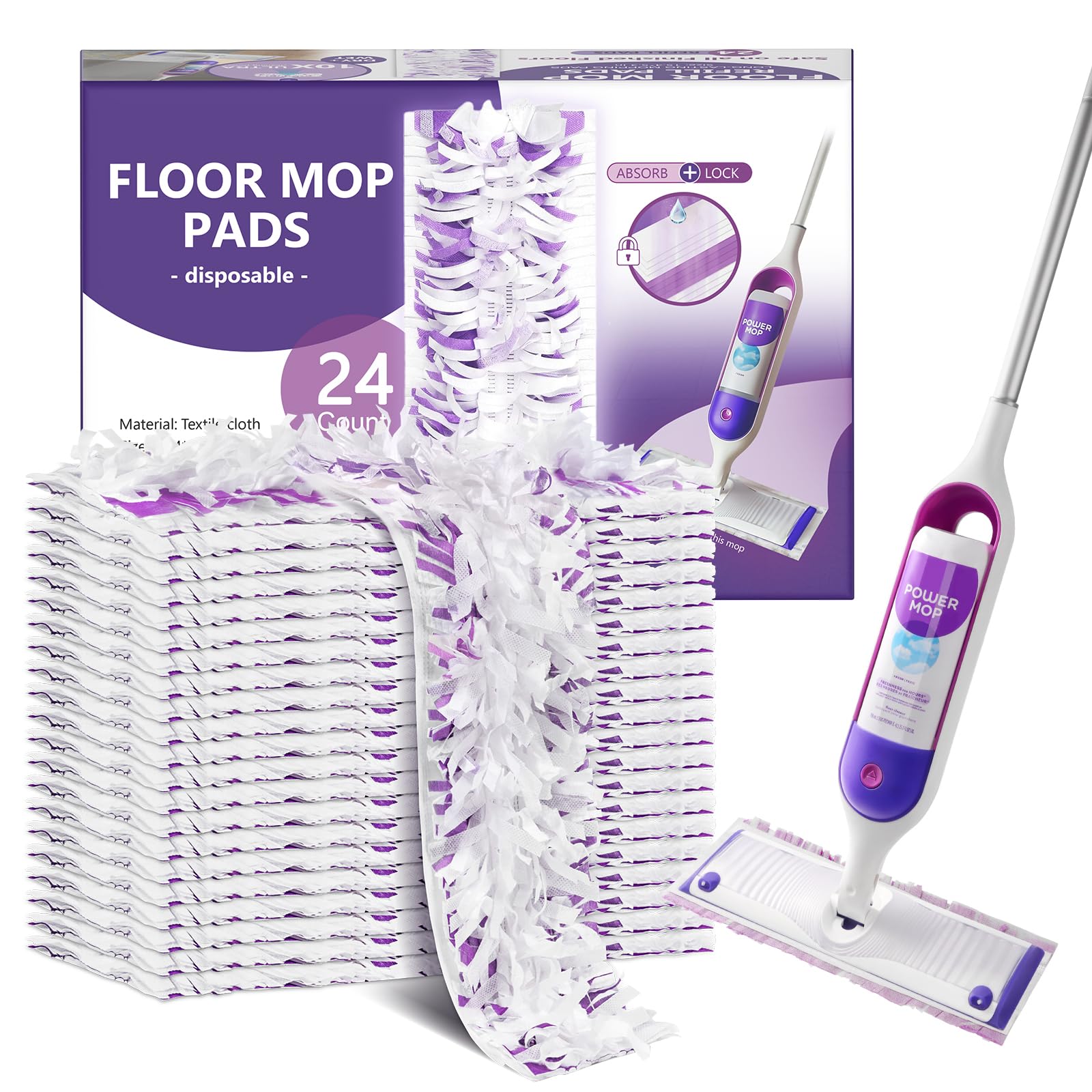 Photo 1 of Power Mop Refills, 24 Count Disposable Pads for Swiffer Powermop Mopping, Multi-Surface Safe for Finished Floors, Quick Cleaning Household Mop Pads