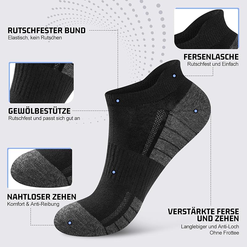Sneaker Socken Herren Damen 10 Paar, Atmungsaktive Baumwolle Sportsocken, Kurz Halbsocken Laufsocken Schwarz | Weiß | Grau 39-42