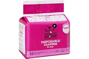 Wags & Wiggles Female Dog Diapers - Small Disposable Doggie Diapers for Dogs in Heat, Incontinence, Travel, or House Training, 15"-19" Waist, 12 Count
