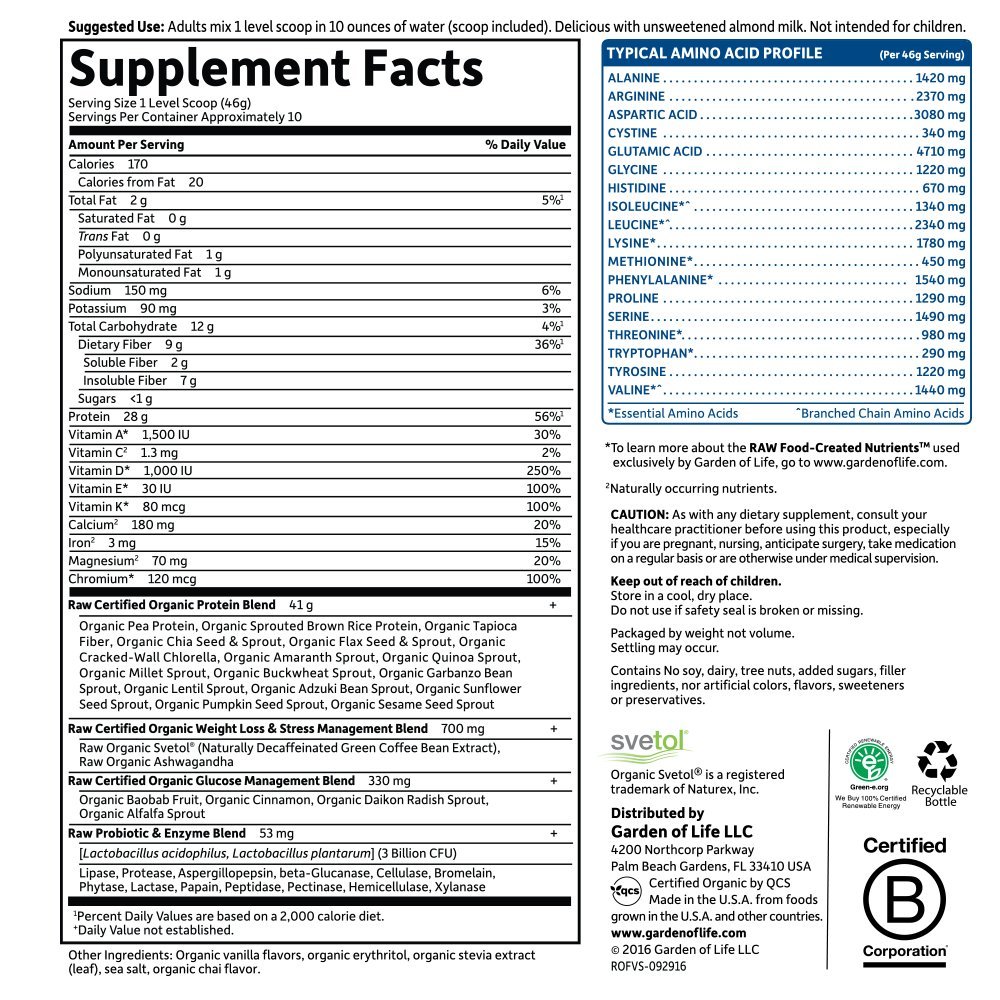 Garden of Life Organic Meal Replacement Raw Organic Fit Vegan