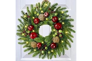 ARTFLOWER Christmas Wreath - Christmas Wreaths for Front Door, 20" Norfolk Pine Wreath with Christmas Fruits Berries Rattan Balls Pine Needles Wreath for Home Wall Window Indoor Outdoor Decor