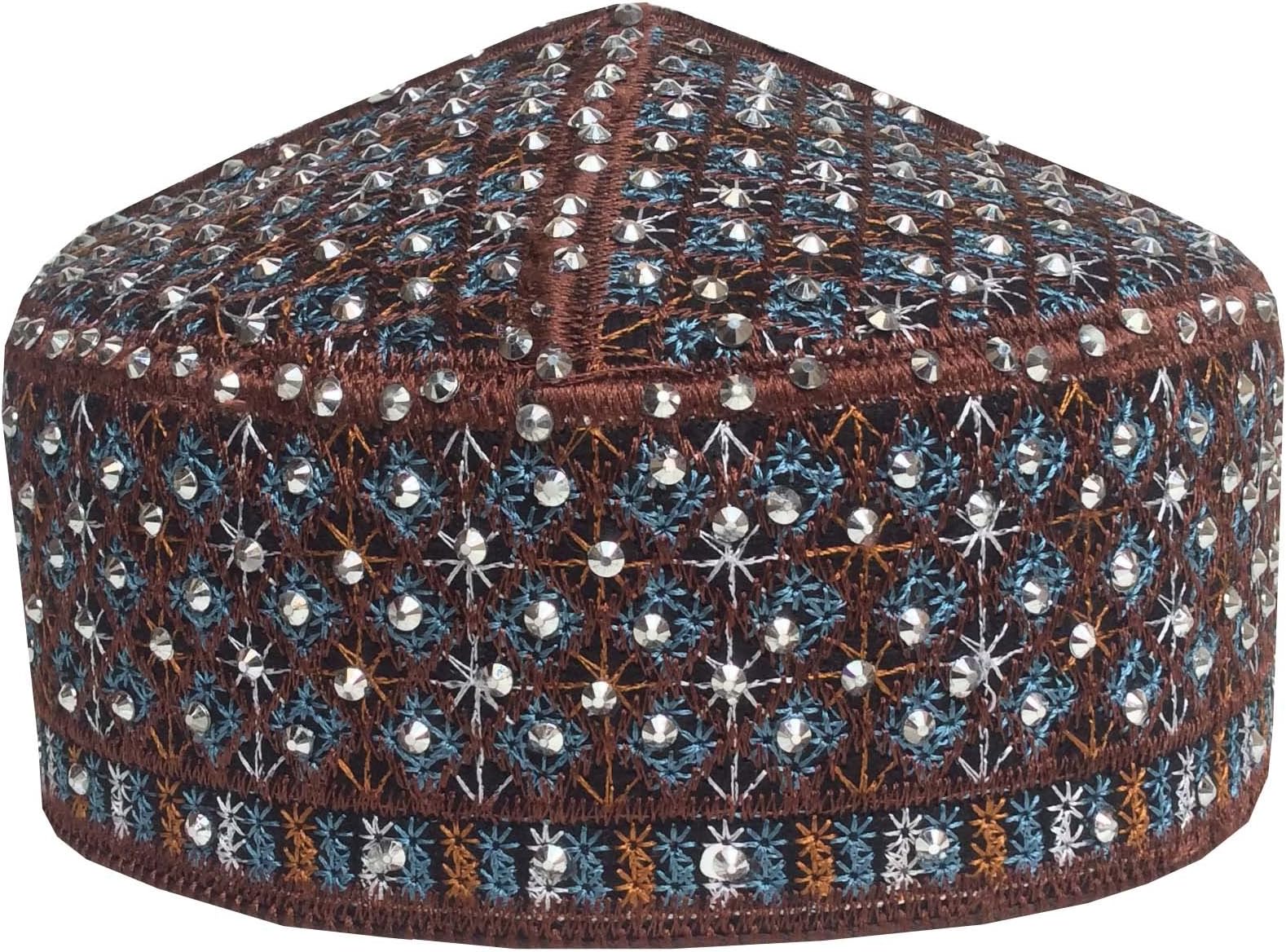 NDA Kufi Muslim Hand Made Stone Cap Men's Koofi Pakistani Topi Hat Beaded