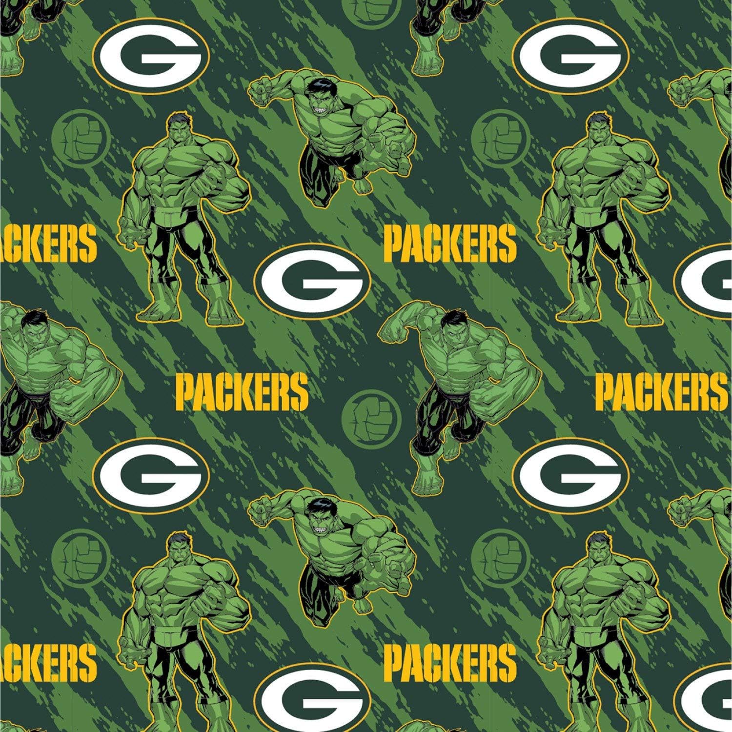 Amazon Com Nfl Marvel Mash Up Fabric Hulk Green Bay Packers Fabric Nfl Football In Green 44 Wide 100 Cotton Fabric By The Yard