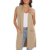 INKOFF Women's Long Knit Cardigan Vest Sleeveless Sweater Pockets Open Front Draped Duster Vest Casual