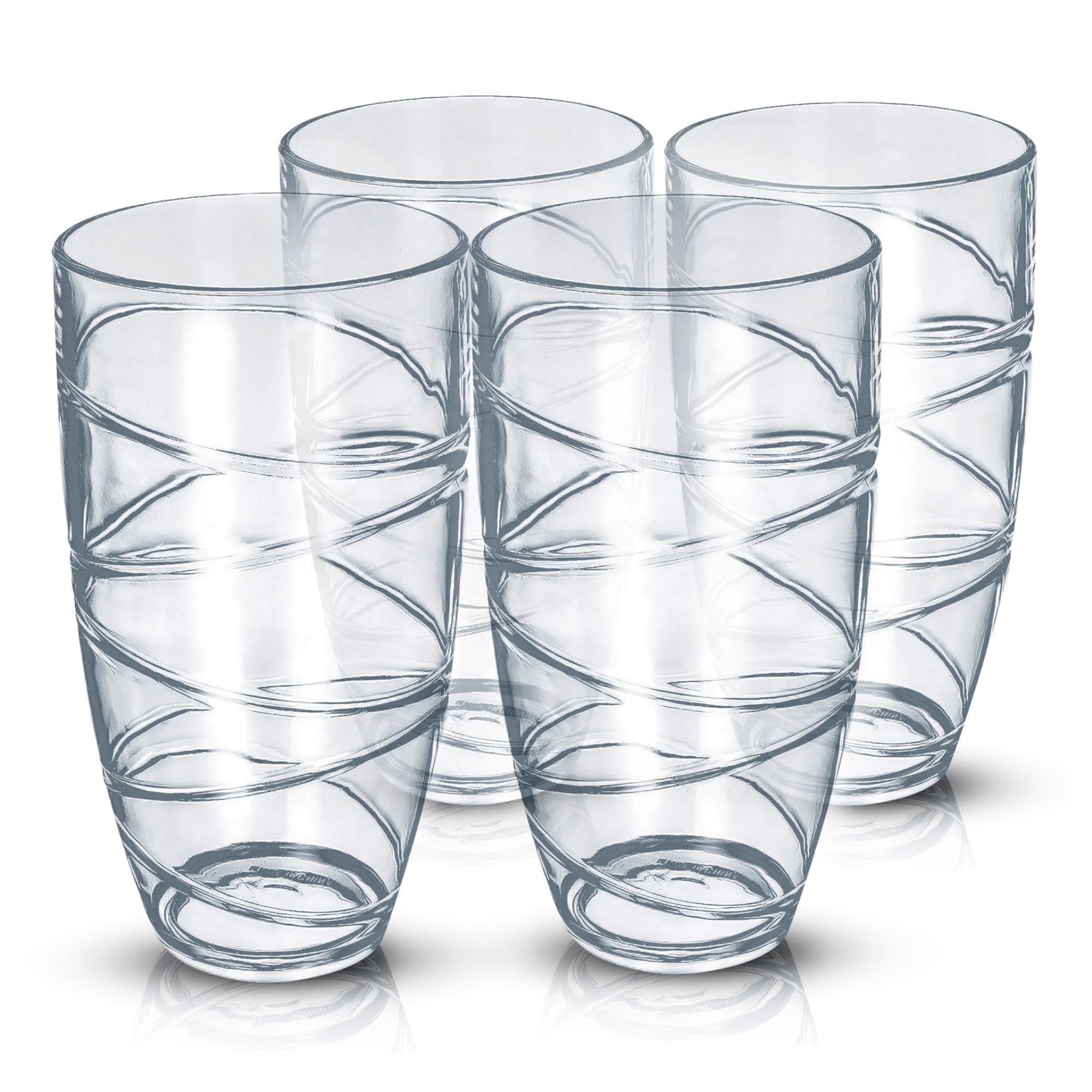 FiNeWaY Set of 4 Clear Swirl Plastic Acrylic Drink Tumblers Glasses Hi Ball Glass Party Picnic BBQ Camping Garden (4pc Swirl Acrylic Tumblers Glasses)