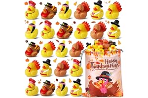 ANGGIKO 24 Pcs Thanksgiving Rubber Ducks, Thanksgiving Themed Ducks Bulk Turkey Ducks, Thanksgiving Party Favors Supplies for Kids Adults, Fall Duck Bathtub Bathing Toy for Holiday Autumn Table Centerpiece