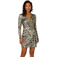 Amazon.com: Adrianna Papell Women's Crinkle Foil Wrap Dress | Long Sleeve  Short Dress with Metallic Floral Pattern & Soft Waist Draping 4 Teal  Sapphire/Gold : Clothing, Shoes & Jewelry
