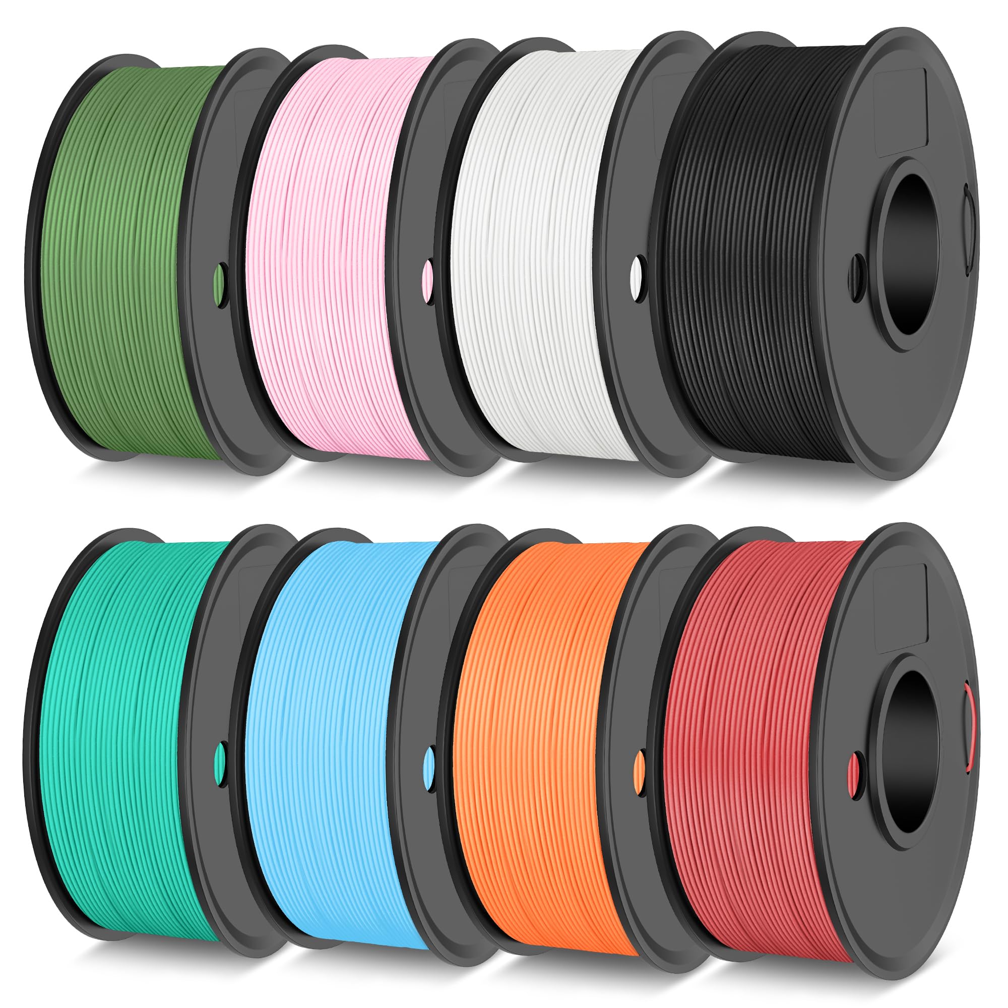 Photo 1 of ***red one used***TECBEARS High Speed PLA 3D Printer Filament Bundle, Matte PLA Filament 1.75mm for High Speed 50-600mm/s, 8 Pack,250g Spool, Black+White+Blue+Orange+Pink+Red+Green+Olive Green