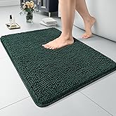 LOCHAS Luxury Bathroom Rug Shaggy Bath Mat 24 x 36 Inch, Washable Non Slip Bath Rugs for Bathroom Shower, Soft Plush Chenille Absorbent Carpets Mats, Hunter Green