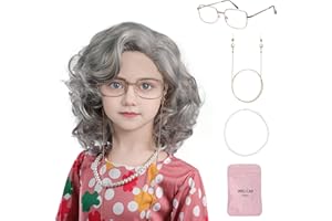 MUPUL Old Lady Wig For Kids Grandma Wig For Kids 100 Days Of School Costume For Girls