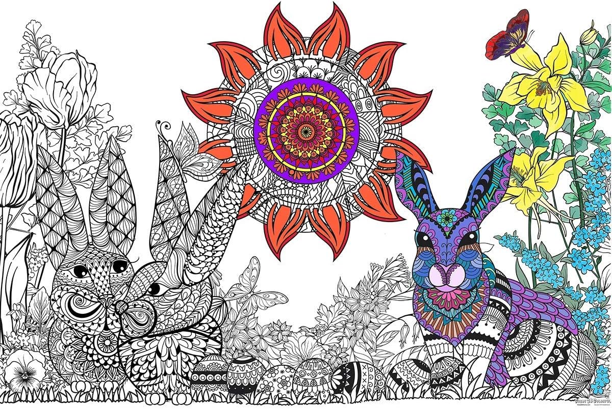 Great2bColorful Original Big Coloring Poster (24''x 36'') Spring Rabbits