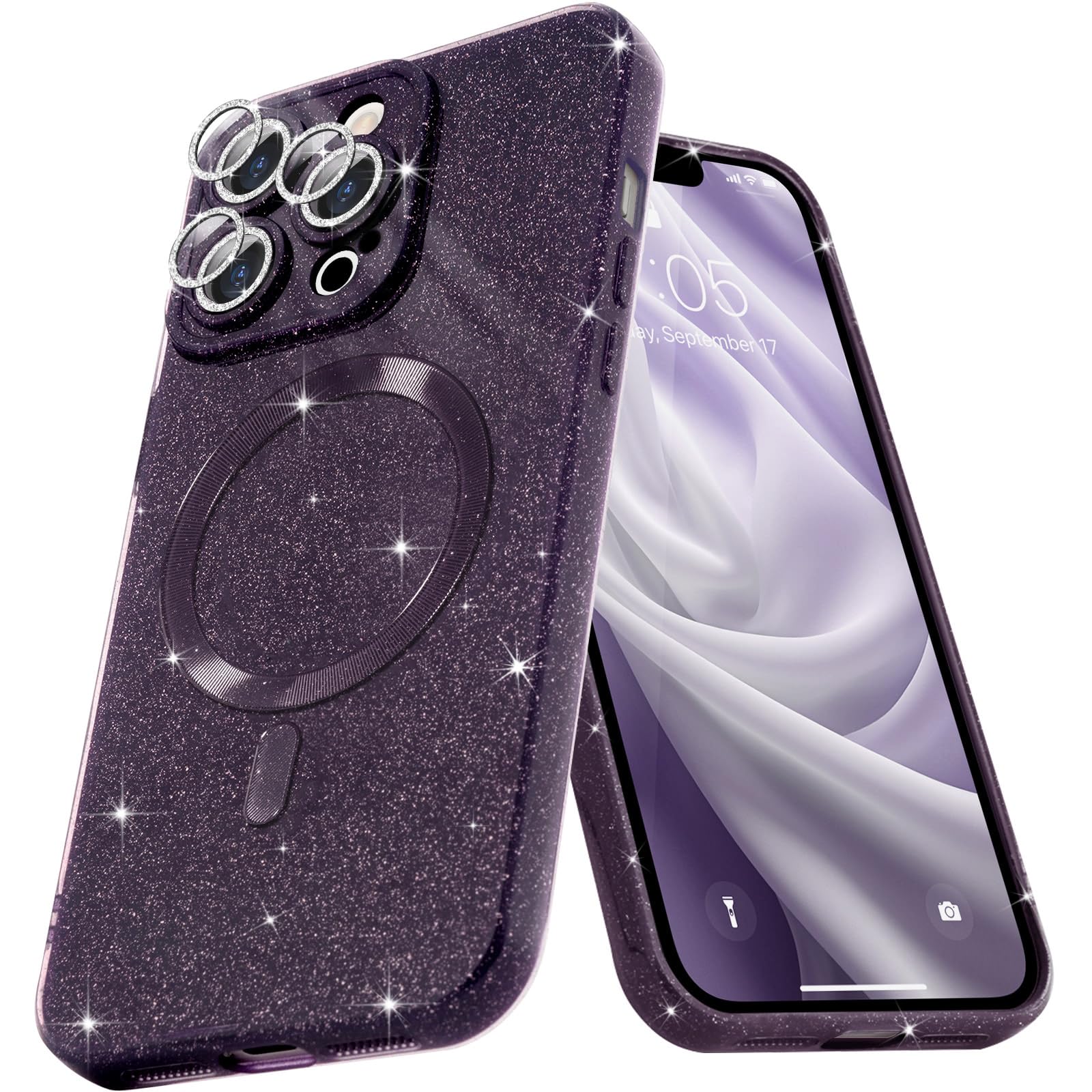 Micoden for iPhone 13 Pro Max Case [Compatible with Magsafe] Magnetic Phone Case Glitter Bling Sparkle Women Girl Shockproof with Camera Protector for iPhone 13 Pro Max,Dark Purple — image 1