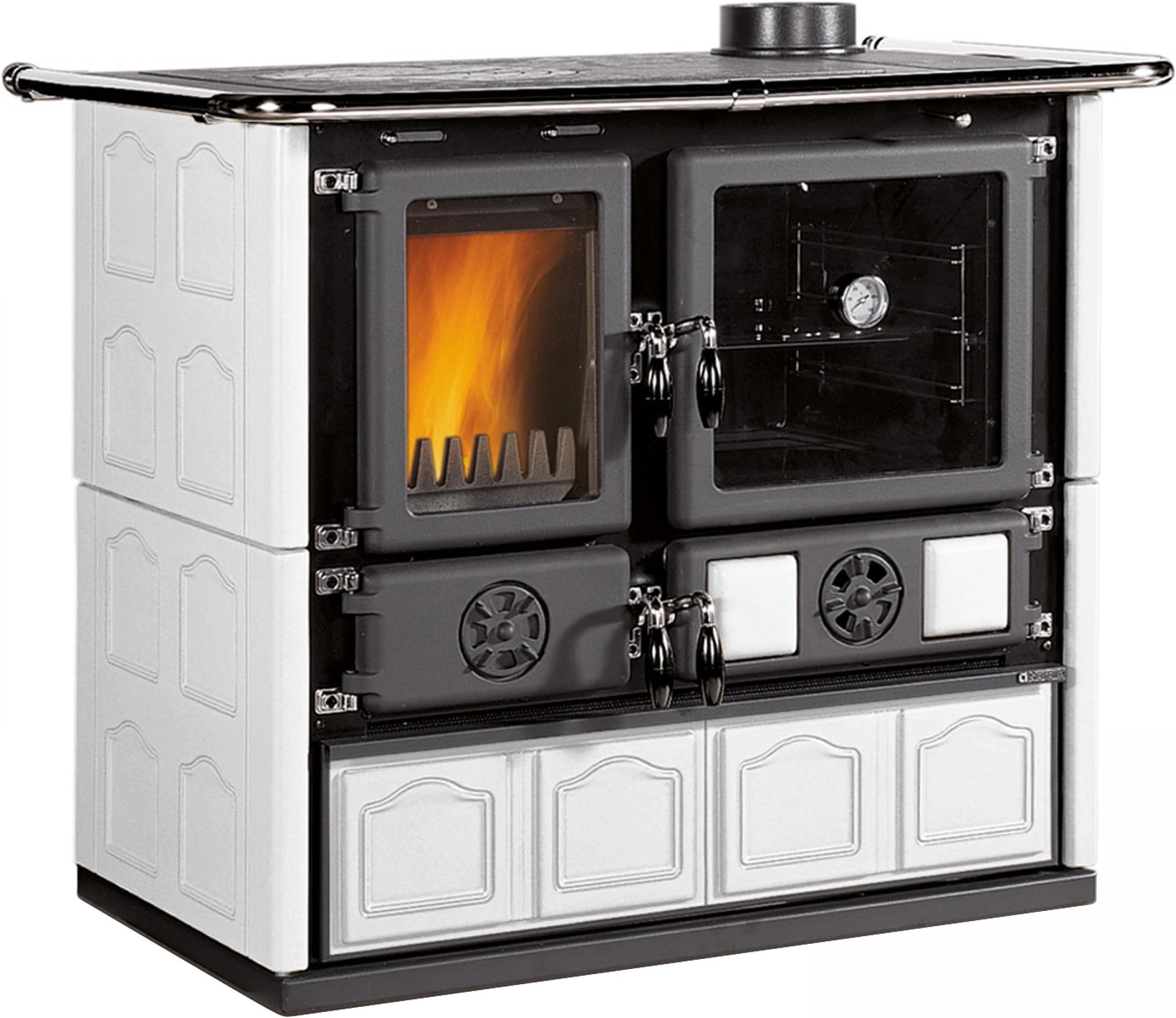 Wood Burning Cook Stove La Nordica "Rosa Maiolica White", w/ Wood Burning Baking Oven