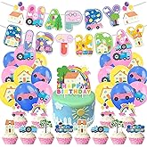 Pink Pig Birthday Party Supplies,Birthday Banner Cake Toppers Balloons,Pink Pig Theme Party Decorations