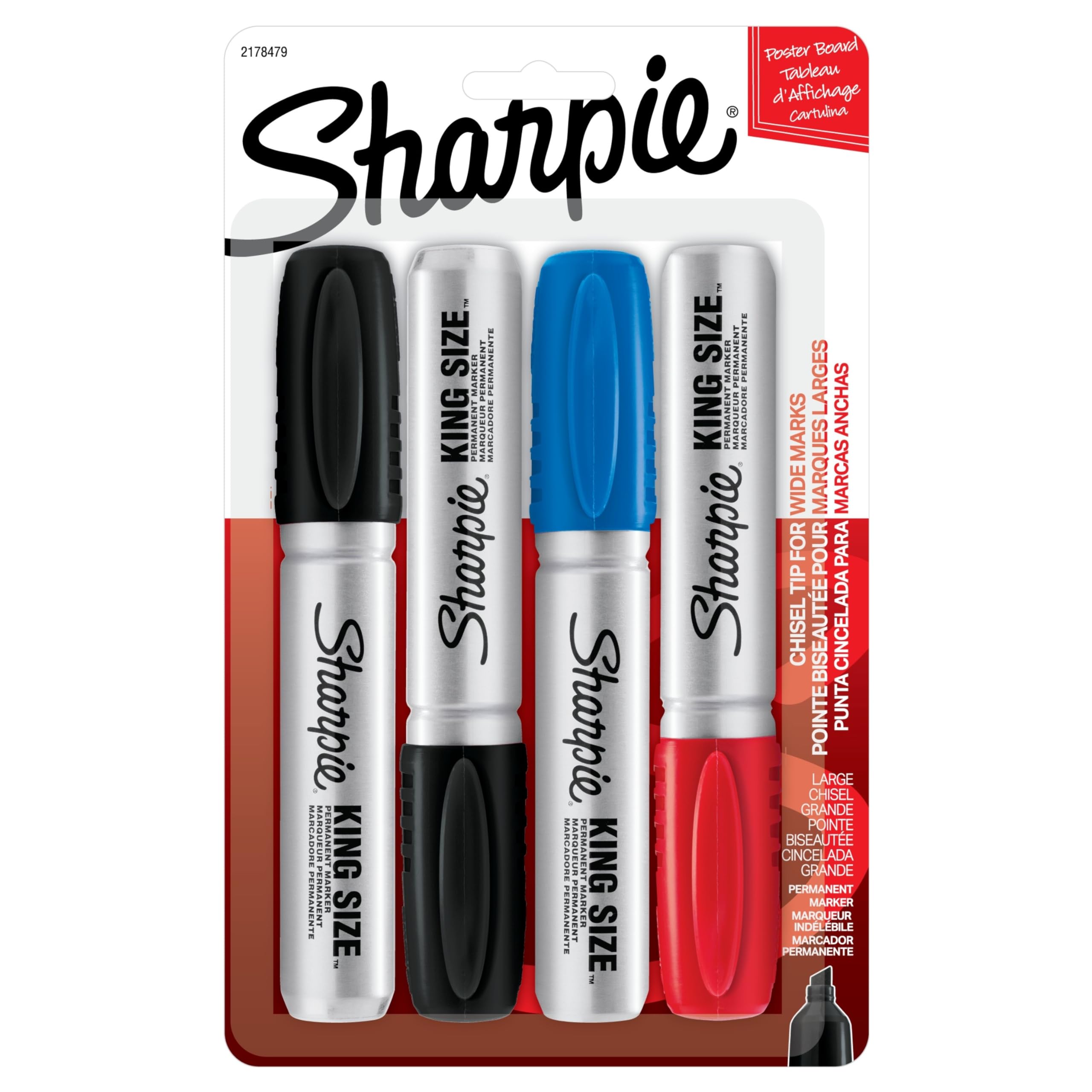 Photo 1 of Sharpie King Size Permanent Marker, Large Chisel Tip, Great for Poster Boards, Assorted, 4 Count