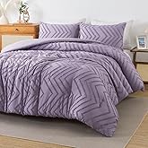 Andency Purple Comforter Set King Size, Boho Girls Women Lavender Soft Fluffy Warm Lightweight Bedding Comforter Sets for King Bed, 3 Pieces Chevron Tufted Aesthetic Microfiber Comforter Set