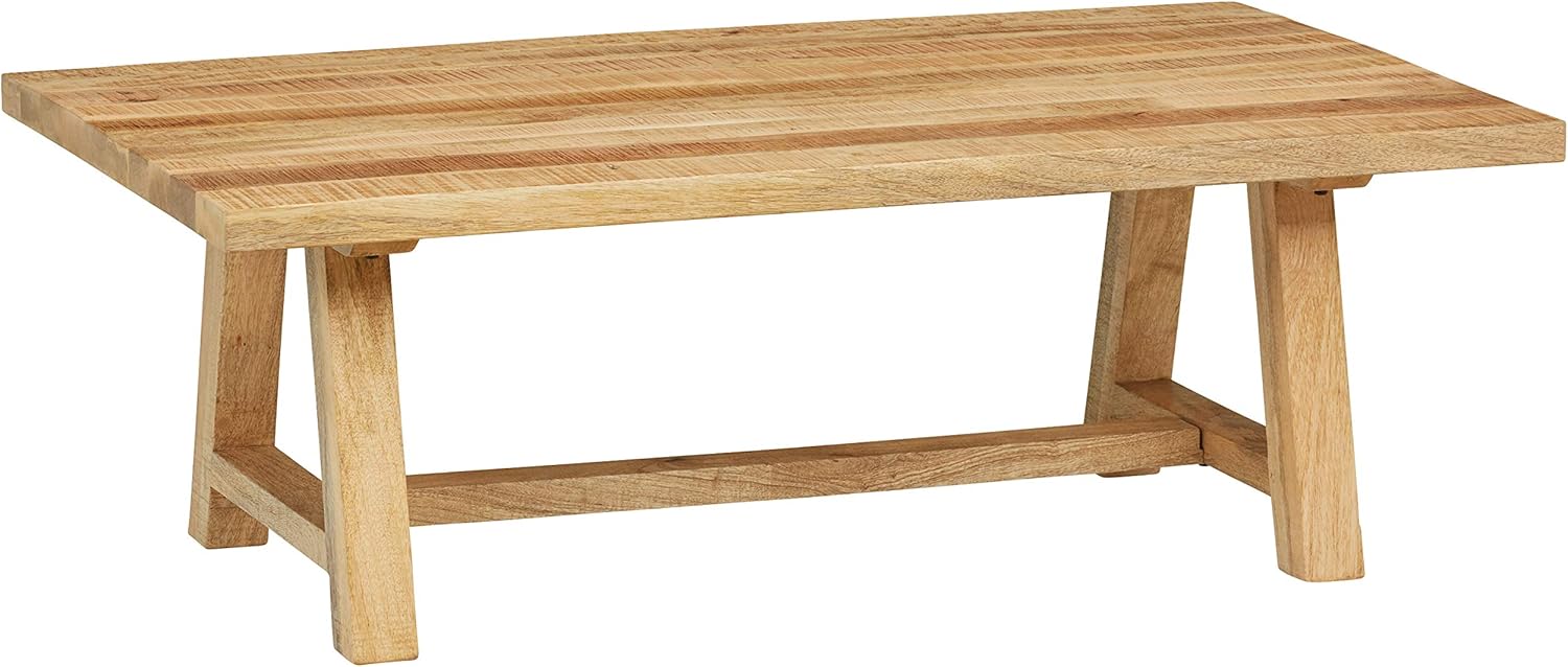 Amazon Brand – Stone & Beam Industrial Solid Mango Wood Coffee Table with Trestle-Style Base, 52