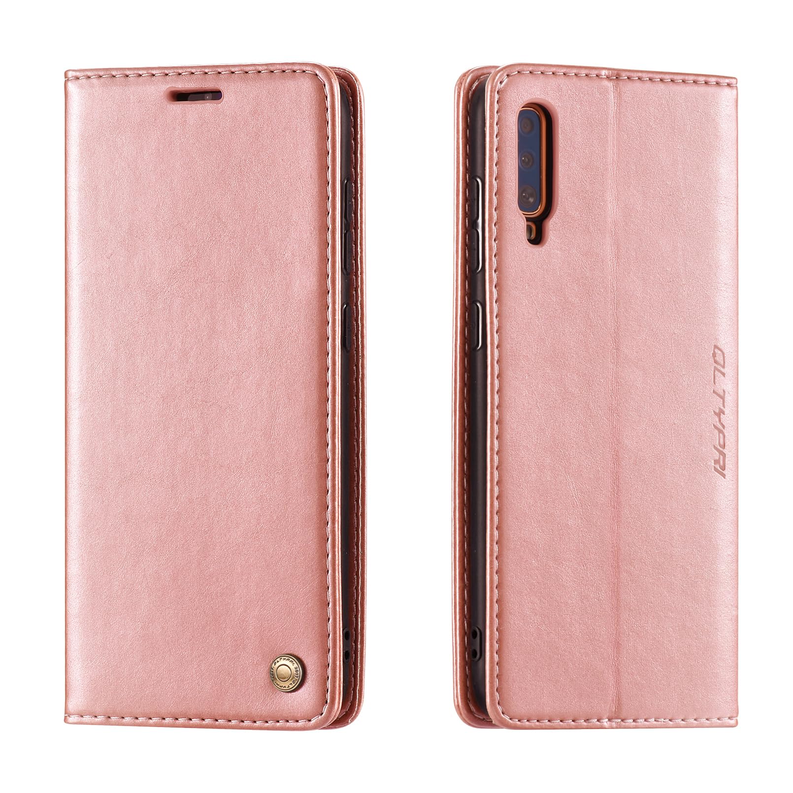 QLTYPRI Case for Samsung Galaxy A50, Vintage PU Leather Wallet Case Card Slot Kickstand Magnetic Closure Shockproof Flip Folio Case Cover for Samsung Galaxy A30S A50 A50S - Rose Gold — image 1
