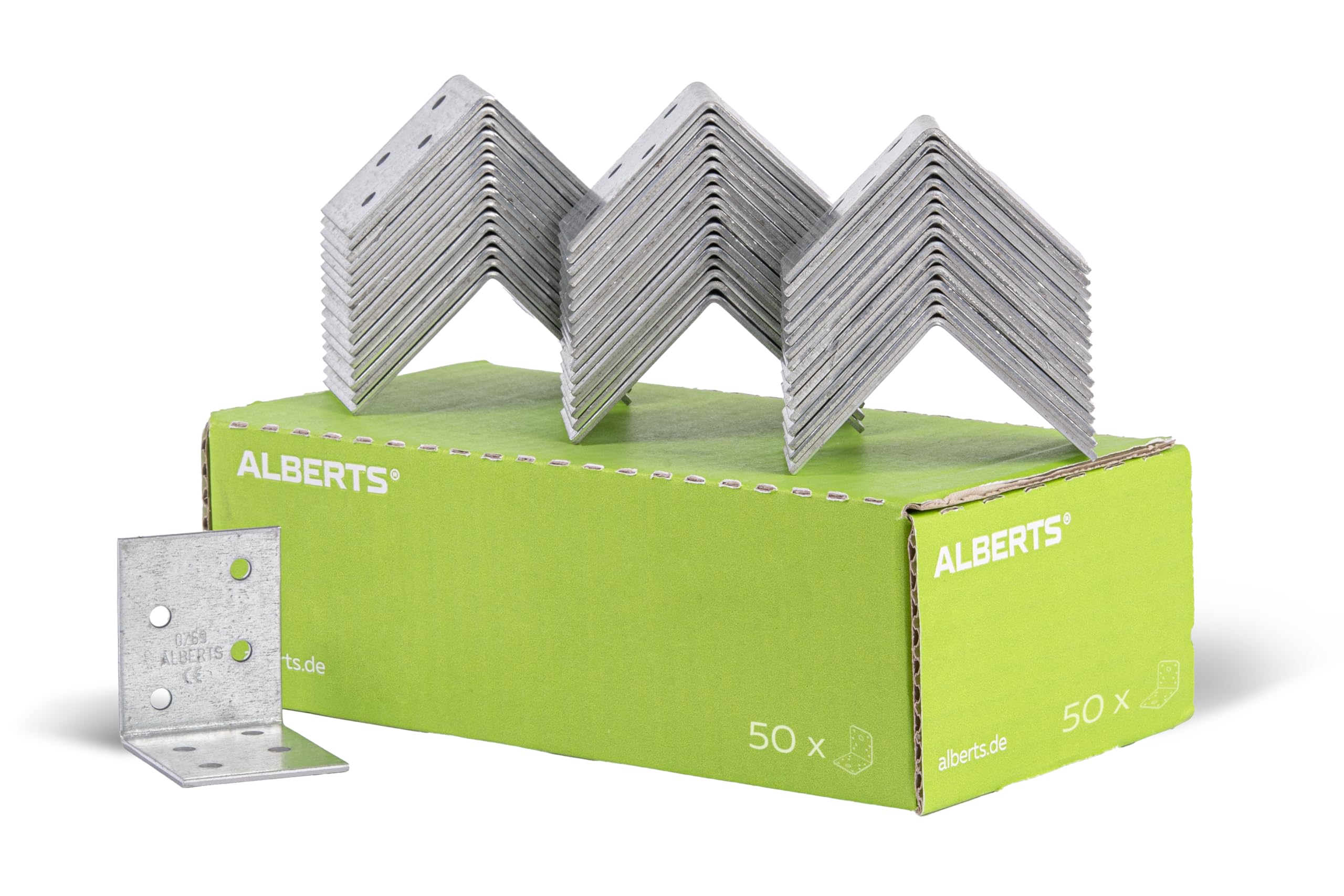ALBERTS Angle Connector 50 x 50 x 40 mm, 50 STK, Galvanized, Silver, Wall Mount, Steel Frame