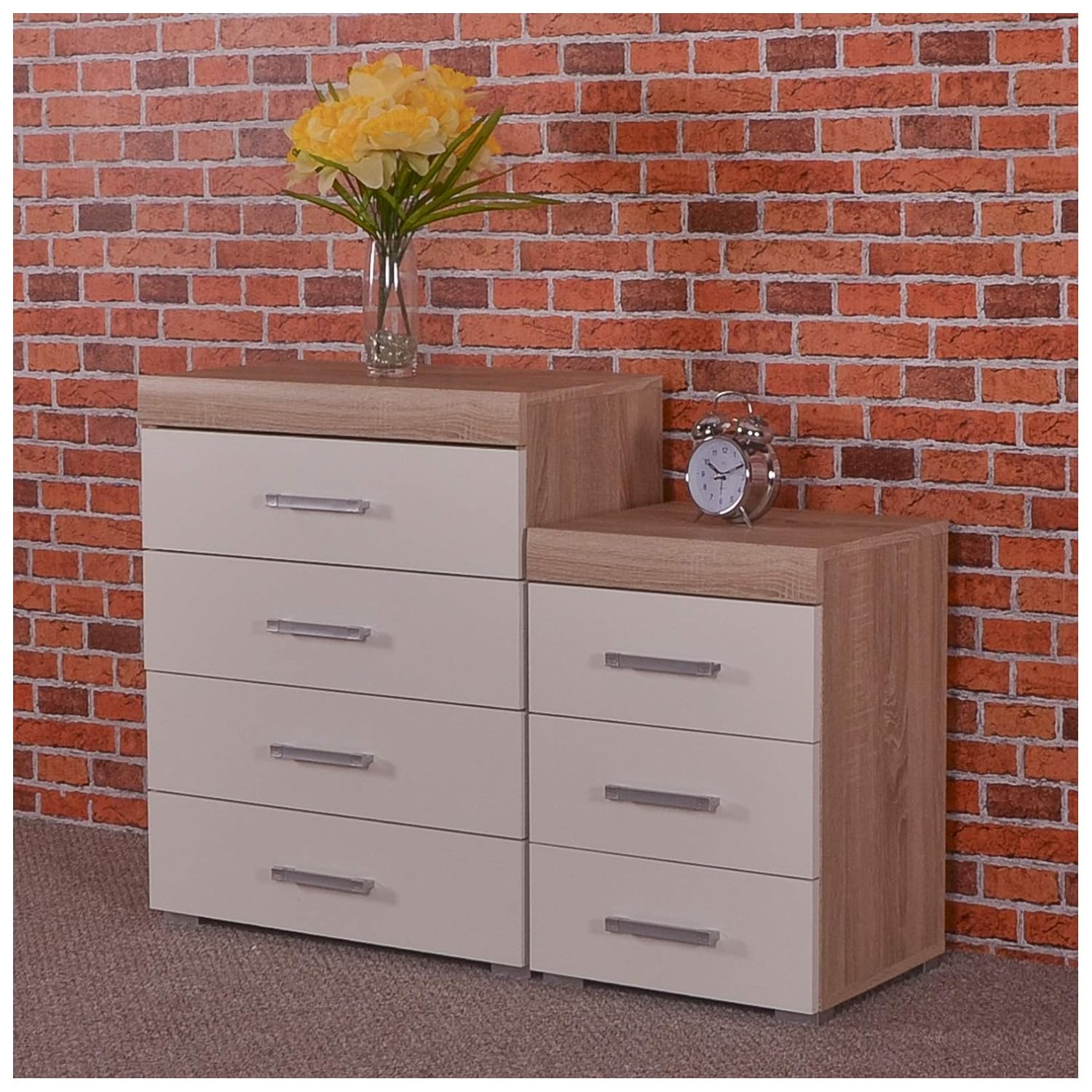 Drp Trading White Sonoma Oak 4 Drawer Chest 3 Drawer Bedside