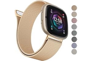 AK Metal Band Compatible with Fitbit Sense 2 / Sense Bands/Fitbit Versa 4 / Versa 3 Bands Women Men, Stainless Steel Mesh Loop Magnetic Replacement Bracelet Strap for Fitbit Sense 2 / Sense/Versa 4 /