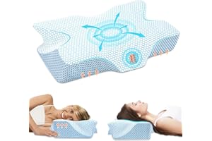 Anvo Cervical Pillow for Neck Pain Relief - Neck Pillows for Pain Relief Sleeping - Pillow for Neck and Shoulder Pain - Ergonomic Pillow for Side Back Stomach Sleeper - Blue Firm