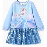 Disney Stitch Minnie Elsa Princess Sweatshirt Dress Toddler Girl Sequin Long Sleeve Pullover Clothes Fall Outfit 2-9 Years