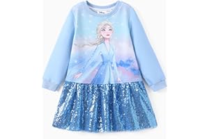Disney Stitch Minnie Elsa Princess Sweatshirt Dress Toddler Girl Sequin Long Sleeve Pullover Clothes Fall Outfit 2-9 Years