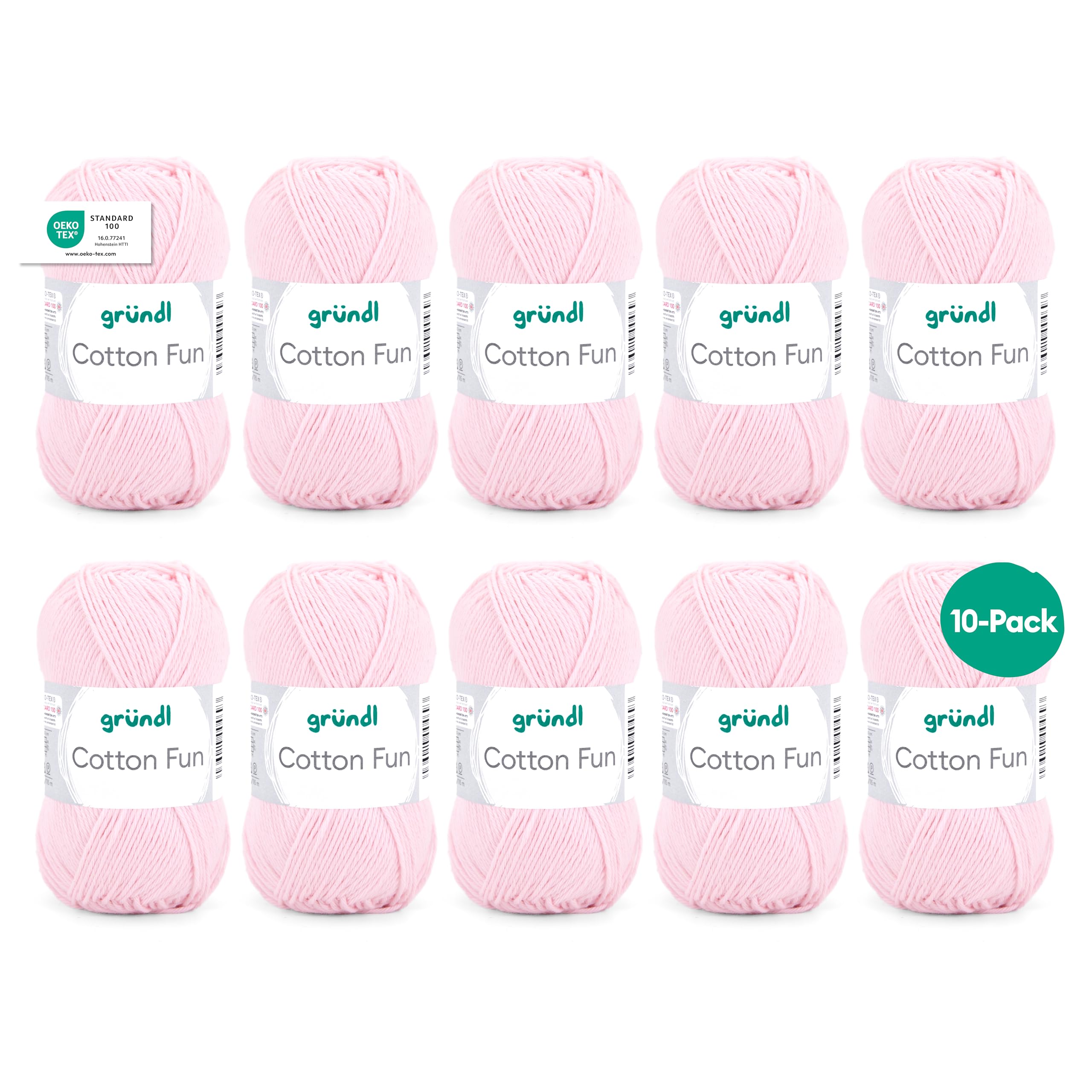 Gründl Cotton Fun Knitting Yarn/Crochet Yarn (Soft Yarn Made from 100% Cotton, Oeko-Tex Certified, 50g/115m, Needle Size: 3-4, 10 Balls of 50g) Orchid