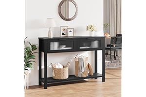 Garvee 2-Tier Console Table with Glass Drawers – Narrow Sofa Side Table for Entryway, Living Room, Hallway – Modern Storage S