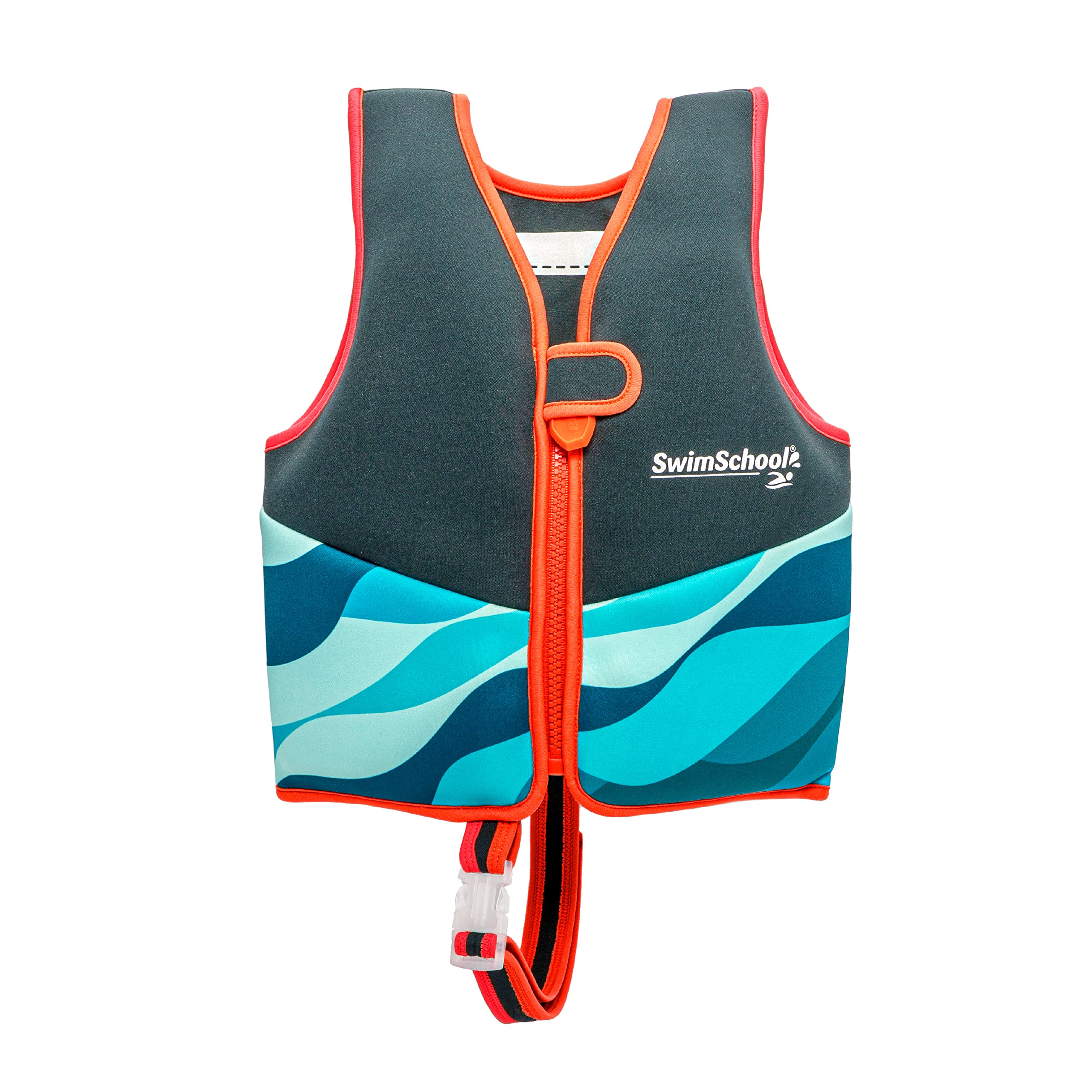Photo 1 of New SWIMSCHOOL Neoprene Premium Swim Trainer Vest – Medium/Large Up to 50 Lbs. – Easy On & Off Kids Swim Vest and Adjustable Safety Strap – Blue/Black/Green Wave