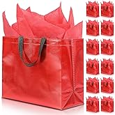 KeerxunBag 12Pcs Reusable Gift Bags(Includes Tissue Paper) Gift bag with handle Birthdays Parties Holidays Weddings Medium 13x5x11in Red Gift Bags