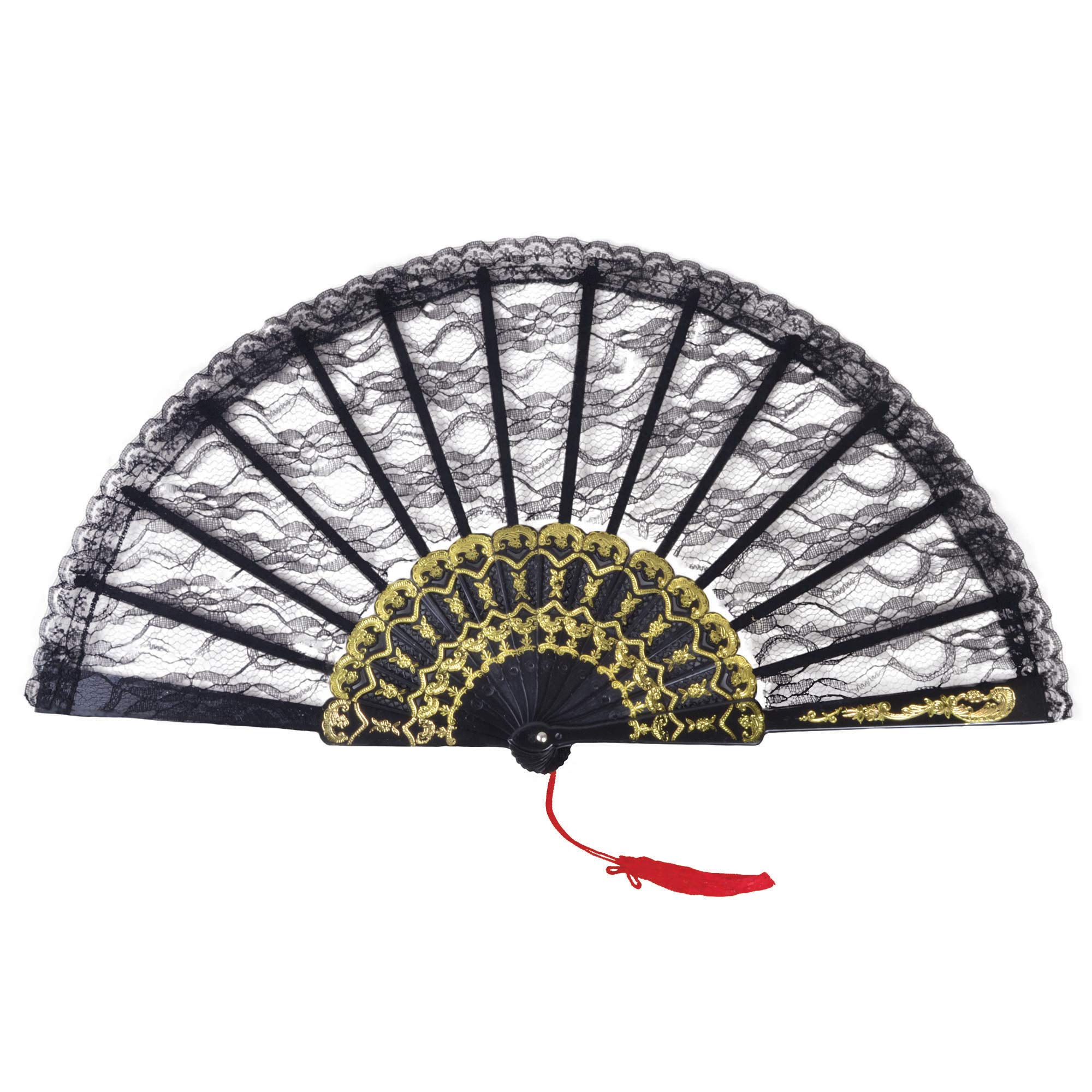 Authentic Black Lace Spanish Fan (1 Pc) - Perfect Accessory for Flamenco Dancers, Theatre Performances, World & Culture, & More Halloween